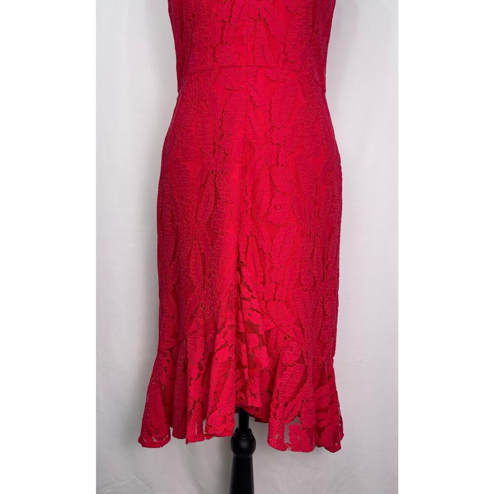 Maggy London Red Lace Sleeveless V Neck Cocktail Dress Size 2 Midi - Picture 5 of 11
